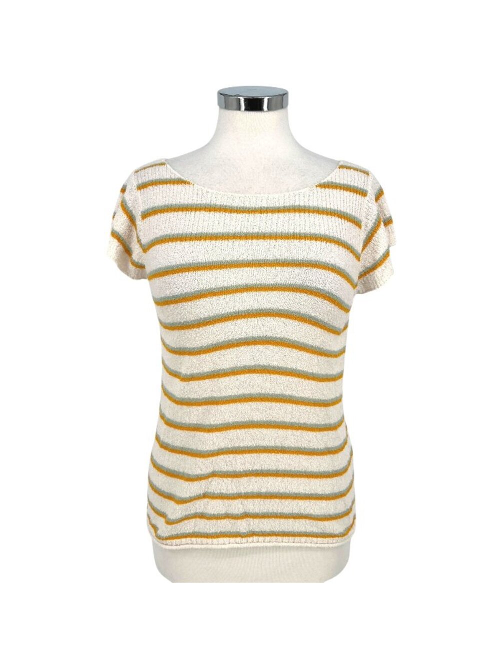 Madewell Striped Short Sleeve Knit Top White Yellow Casual 70s Retro Size Small